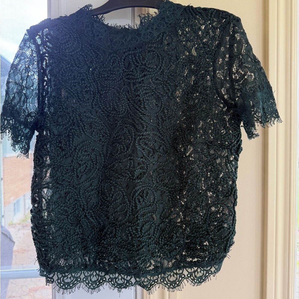 Zara Green Lace Boxy Blouse
